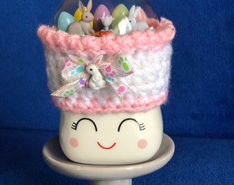 Crocheted Marshmallow Mug Hat-Bunnies And Eggs