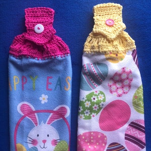 Kitchen Towels With Crocheted Top-Button/Hanging Dish Towels
