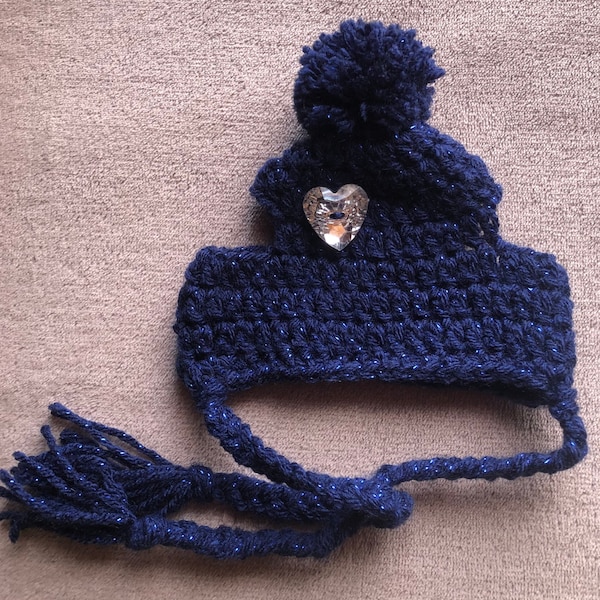 Crocheted Dog Beanie With Pom Poms And Braided Ties