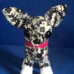 Crocheted Merle Colored Chihuahua, Female Named Roxy/With A Crocheted Ball