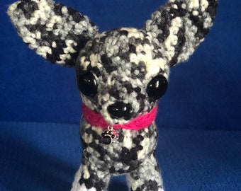 Crocheted Merle Colored Chihuahua, Female Named Roxy/With A Crocheted Ball