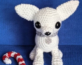 Christmas Chihuahua Named Snowflake/With A Crocheted Christmas Candy Cane
