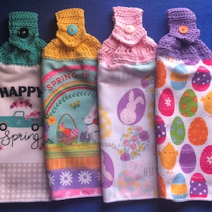 Kitchen Towels With Crocheted Top-Button/Hanging Dish Towels
