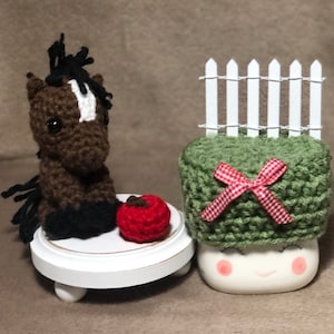 Barnyard Friends, “Horse In A Pasture With Gate and An Apple”