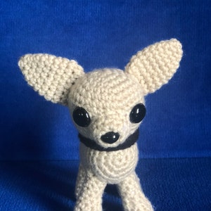 Crocheted Dog, Tan Colored Chihuahua Named Jake/With A Crocheted  Heart.