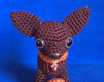 Crocheted Chihuahua Dog: Chocolate Coco with Ball