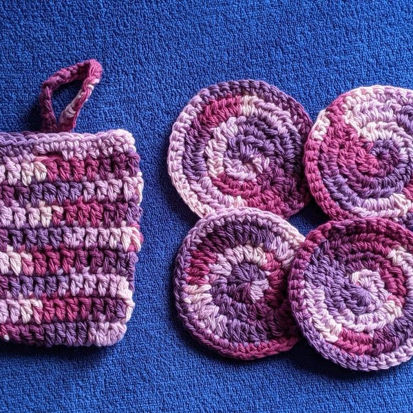 Crocheted Soap Saver Bag With Cotton Face Scrubbies