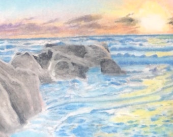 Ocean Scene-Sunrise, Chalk Pastel