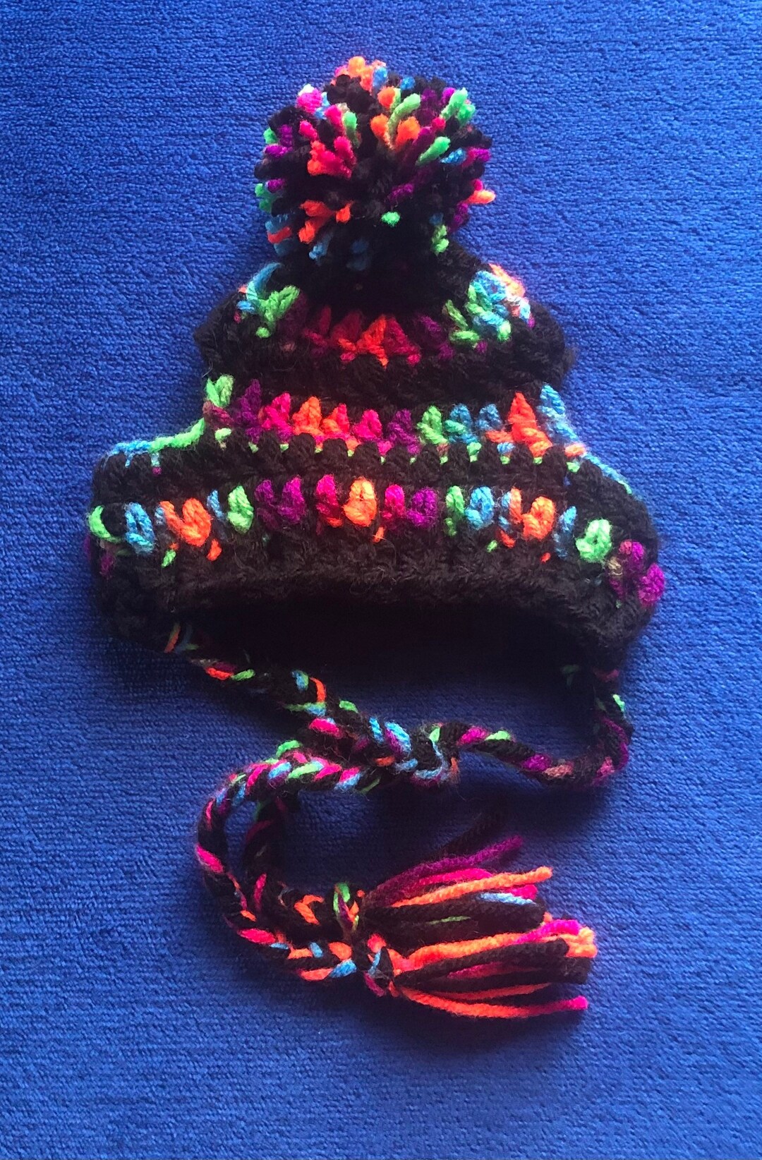 Crochet Dog Beanie With Pom and Braidsneon Stripes Etsy