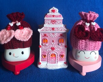 Crocheted Marshmallow Mug Hats, "Candy Bags-Valentines"