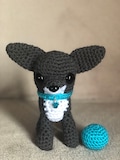 Crocheted Dog, Blue Chihuahua, Female Named Aerial/With A Crocheted Cyan Colored Ball