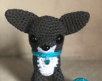Crocheted Dog, Blue Chihuahua, Female Named Aerial/With A Crocheted Cyan Colored Ball