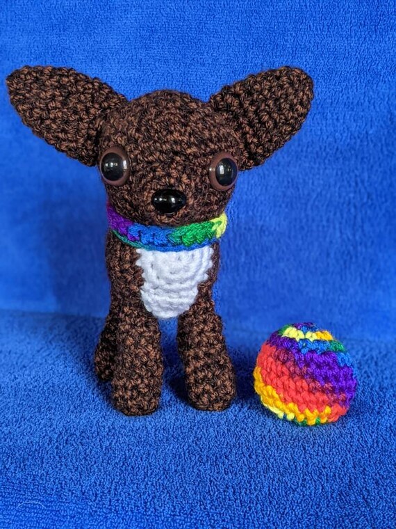 Crocheted Brindle Colored Chihuahua Named Pablo, With A Festive