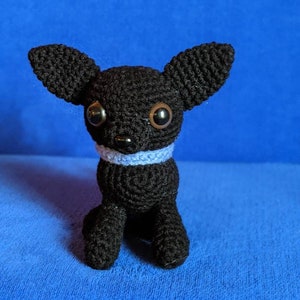 Crocheted Dog, Black Colored Chihuahua Named Alvin/With A Crocheted  Blue Ball