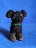 Crocheted Dog, Brindle/Black Colored Chug (Chihuahua/Pug) Named Koda/With A Crocheted Ball