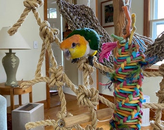 PARROT PERCH - High quality natural bird rope climbing ladder net gym - Perfect for your CAGs, Macaws, Cockatoos, Amazons, and Birds!