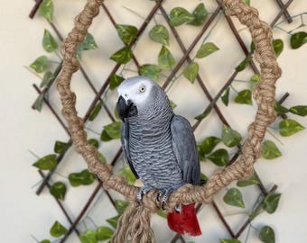 COLUMPIO GRANDE PARA LOROS / Percha de juego con forma de anillo de cuerda resistente para pájaros / Ideal para loros grises africanos, guacamayos y cacatúas / Juguete divertido e interactivo para loros