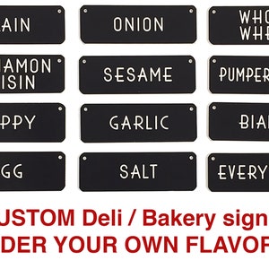 Custom Engraved Plastic professional BAGEL Deli / Bakery signs- YOUR FLAVORS -6 color options