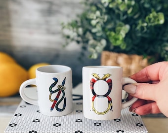 Italian Scopa Card Espresso Cups Set: 3 oz. Ceramic Coffee Cups