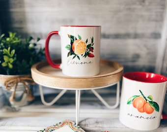 Calabria Lemon and Orange mugs,  Limone, Arancia Mugs, Calabrian Chili Mug
