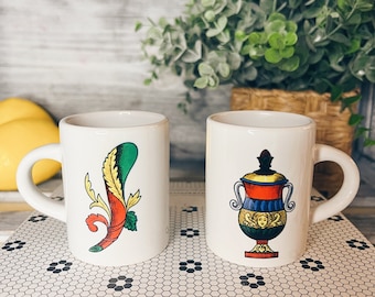 Italian Scopa Card Espresso Cups Set: 3 oz Ceramic Cups