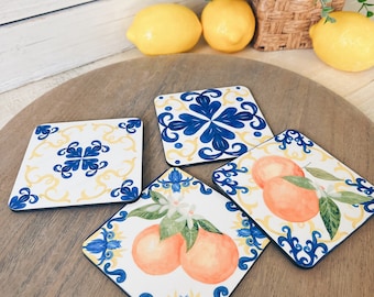 Sicilian Orange Tile Coasters: Mediterranean Bridal Shower Decor