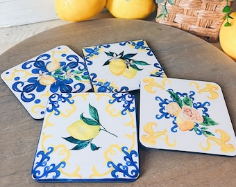 Amalfi Lemon Tile Coasters: Mediterranean Bridal Shower Decor