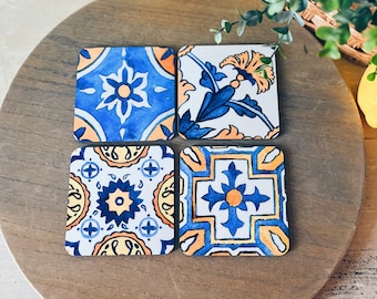 Mediterranean Tile Coasters: Vibrant Watercolor Designs, Set of 4