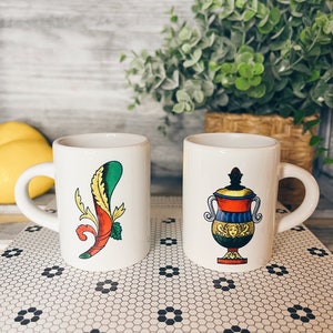 Conjunto de cartas de baralho Scopa italianas, conjunto de xícaras de café expresso, conjunto de cartas de baralho Ace, xícaras de café expresso de cerâmica de 3 oz