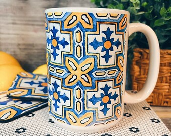 Mediterannean Tile Mug, Signature Collection mug, 15 oz. Mediterranean