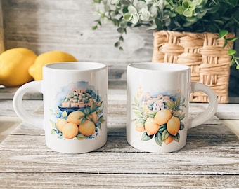 Positano Watercolor Espresso Cup Set: Amalfi Coast Art, 3 oz