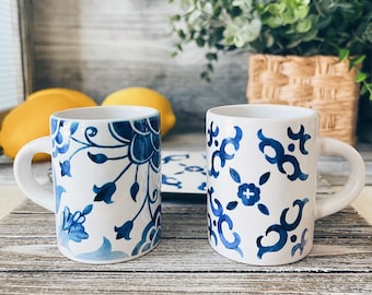 Santorini Blue Espresso Cups: 3 oz Ceramic Set