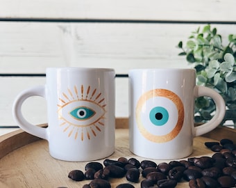 Evil Eye 3 ounce cups,  set of 2 ceramic espresso cups