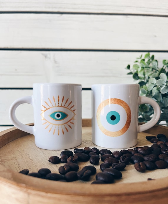 Evil Eye 3 ounce cups, set of 2 ceramic espresso cups