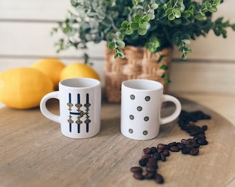 Italian Scopa Card Espresso Cups Set: Sword & Coin Design, 3 oz