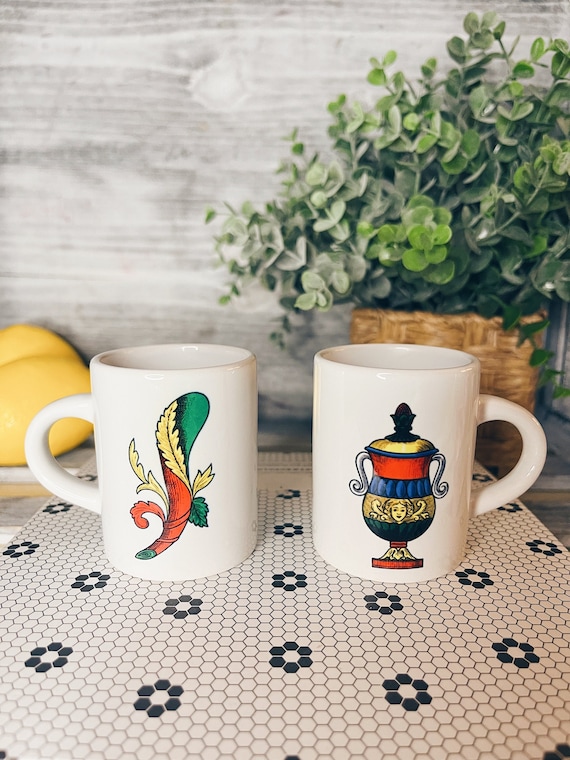 Italian Scopa Card Espresso Cups Set: 3 oz Ceramic Cups