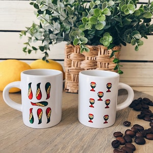 Scopa Cards Espresso Tassen Set, 3 oz. Keramik Espressotassen, 7er Tassen und Keulen