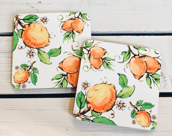 Watercolor Lemon Coasters: Summer Fruit Drink Coasters, Set of 4