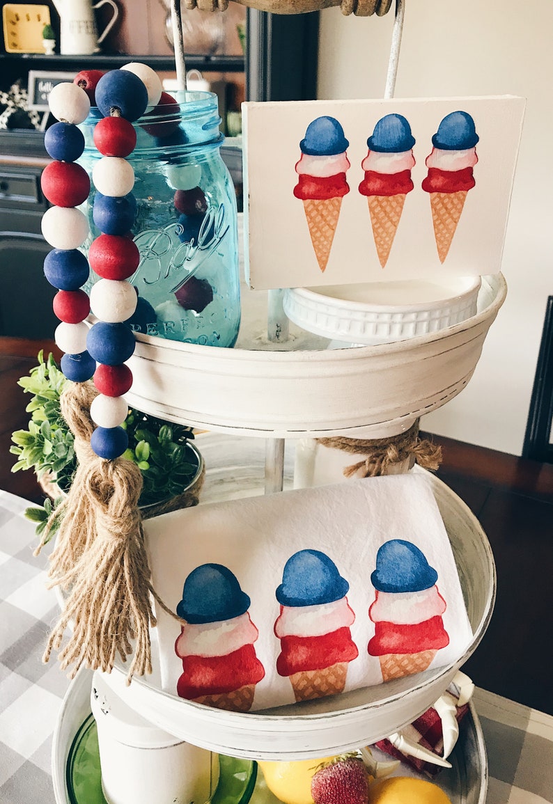Summer Tiered Tray Decor Red White and Blue Tiered Tray | Etsy