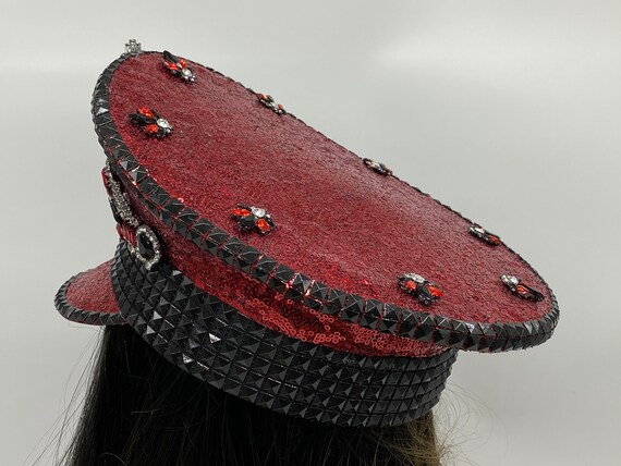Custom Handmade Jeweled Festival / Burning Man Grand Master Captains Hat ✨ Shiny Gold Rhinestone Hat / Sequin Hat / Party Captain Hat  main image 2