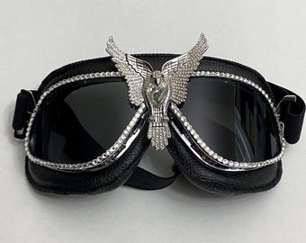 Desert Wings Crystal Eagle Goggles | Festival Goggles | Rave Goggles | Steampunk Aviator Goggles
