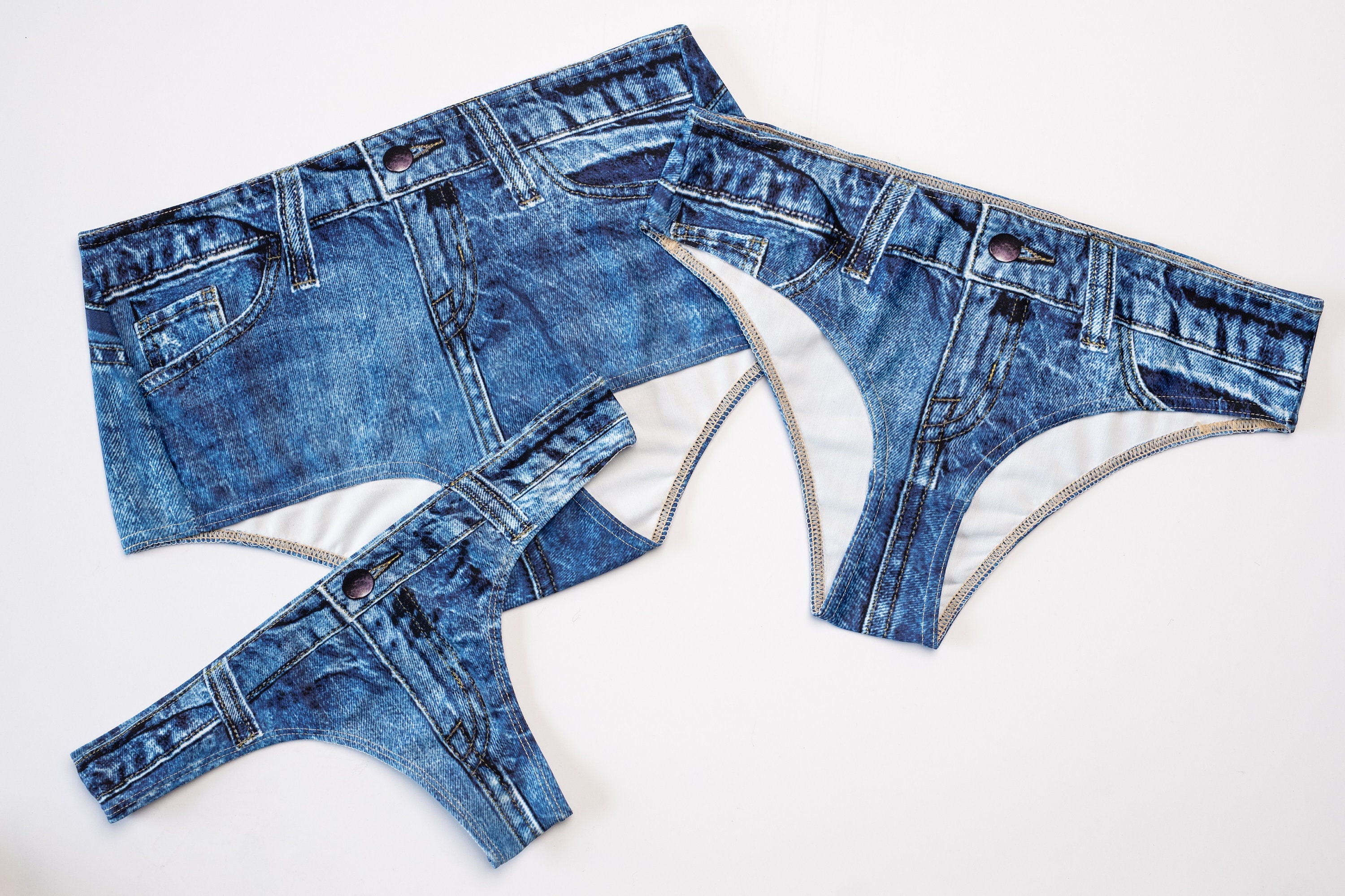 Bikini Denim Swim Bottoms Etsy