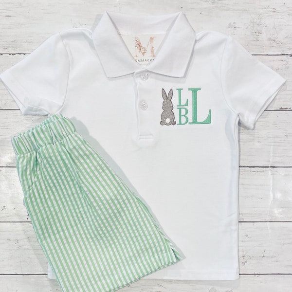 Personalized Easter Outfit, Boys Easter Outfit, Monogrammed Easter Outfit, Customized Boys Set, Bunny Shirt, Boy Gift, Polo Shorts Set