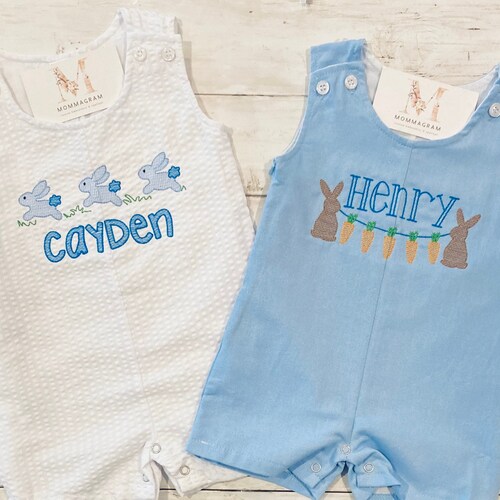 Monogrammed Boys Easter Romper Baby Boy Easteroutfit Etsy
