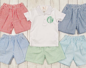 Boys Polo and Seersucker Shorts Set, Monogrammed Polo, Seersucker Shorts, Personalized Polo and Shorts Set, Baby Gift, Boy Gift