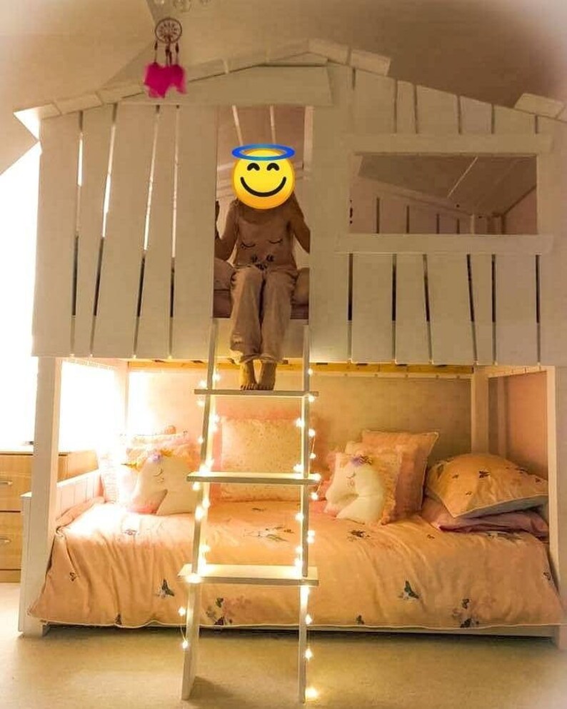 Kids / Childrens Treehouse Bunk Bed. Handmade Solid Wooden House Bed