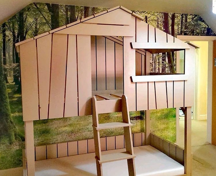 Kids Childrens Treehouse Bunk Bed, Tree Fort Bunk Bed
