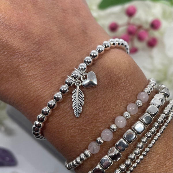Sterling Silver Beaded Bracelet, Silver Beaded Bracelet, Charm Bracelet, Bracelet for Women, Silver Bracelet, Gift for Her