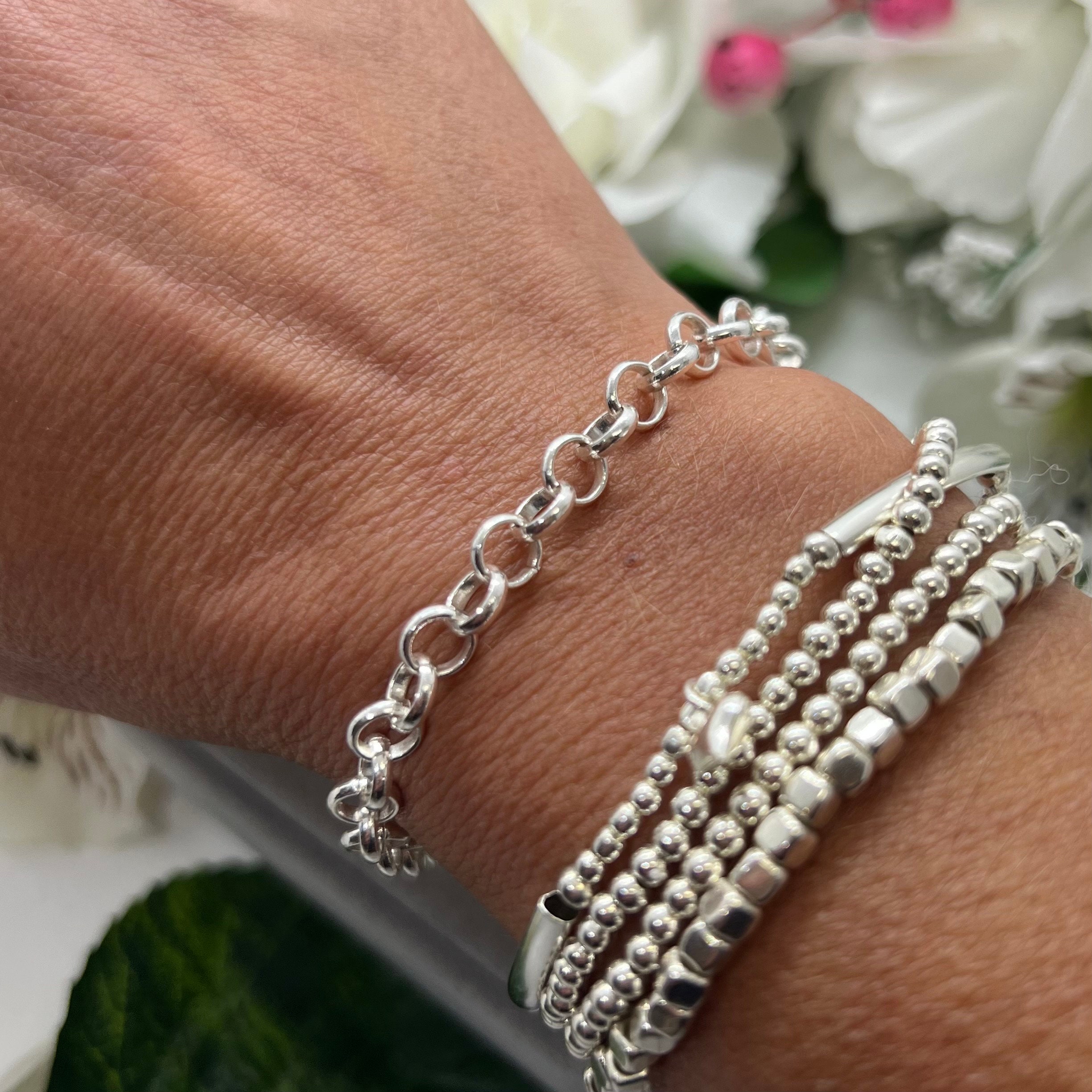 Chunky 925 Sterling Silver Chain Link Bracelet, Geometric