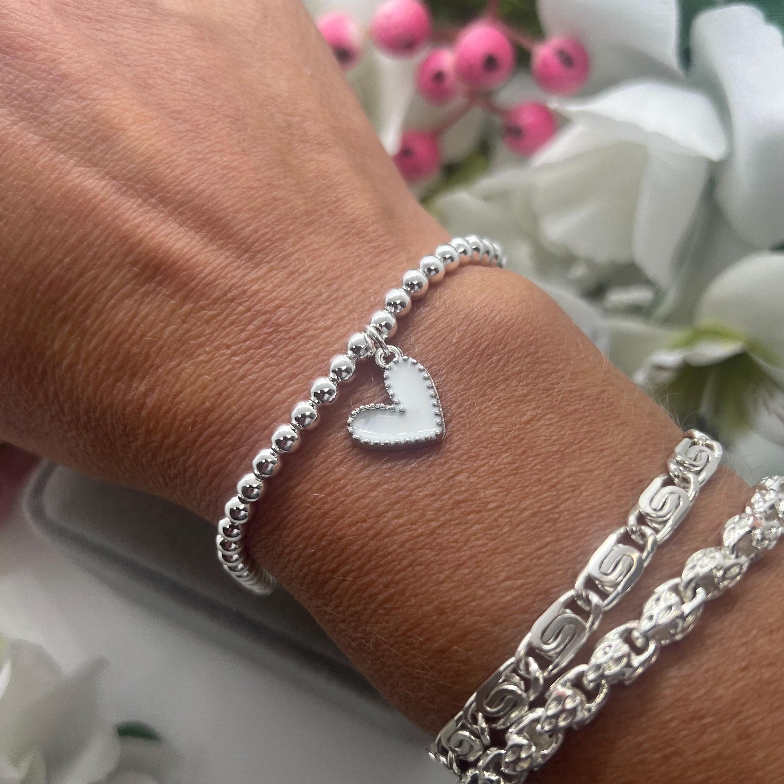 Sterling Silver 925 Beaded Bracelet, Silver Beaded Bracelet, Charm